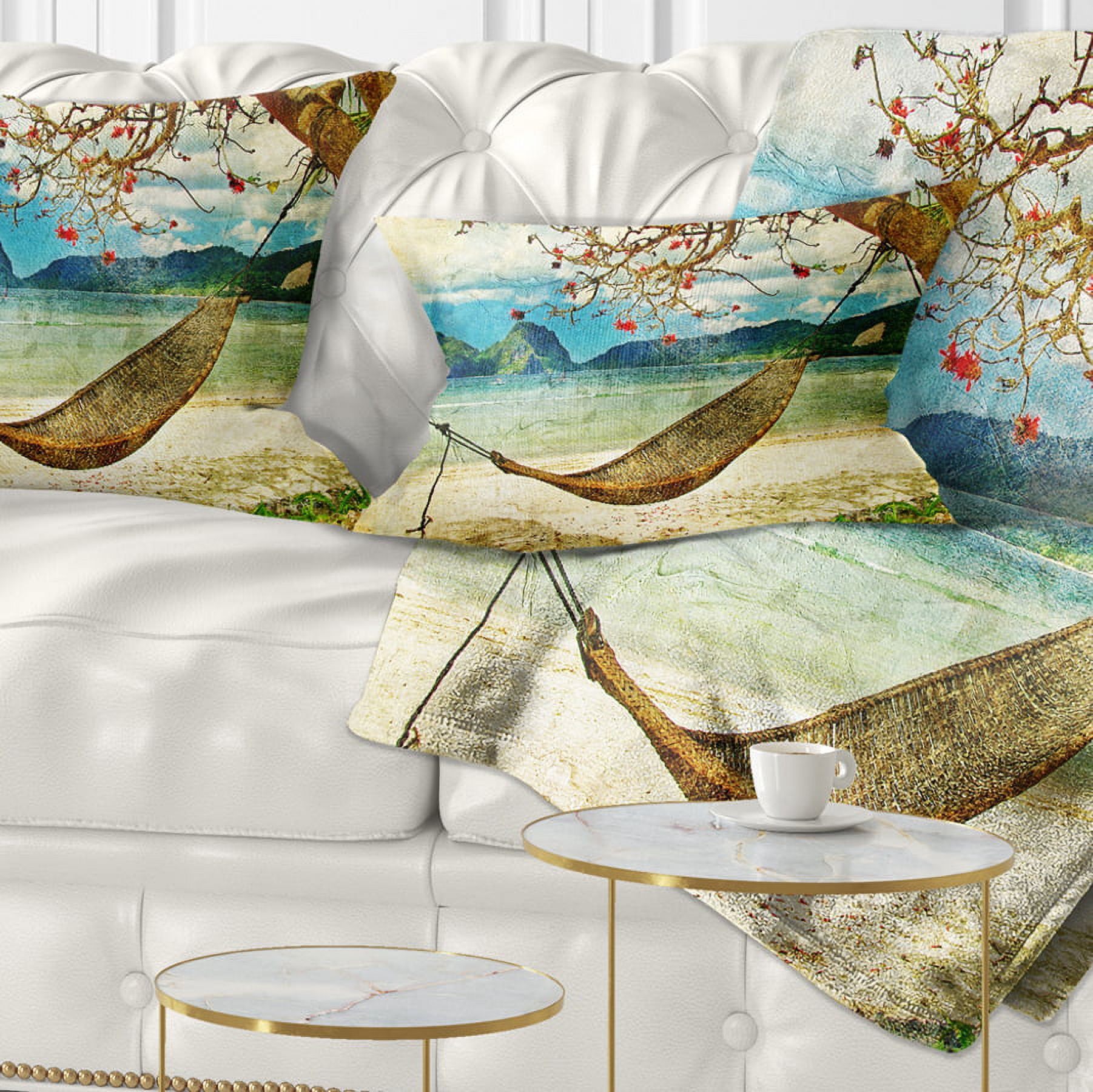 Designart Tropical Sleeping Swing - Digital Art Landscape Printed Throw Pillow - 12x20