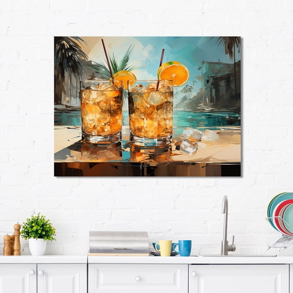 Designart "Tropical Tan Paradise Pina Colada Cocktails III" Food & Beverage Wall Art - Traditional Orange Cocktails Entryway Wall Art Print