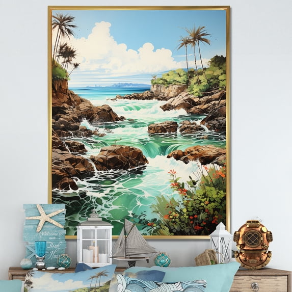 Designart "Tropical Vibes Beach Photo XII" Nautical & Beach Floater Framed Canvas Print