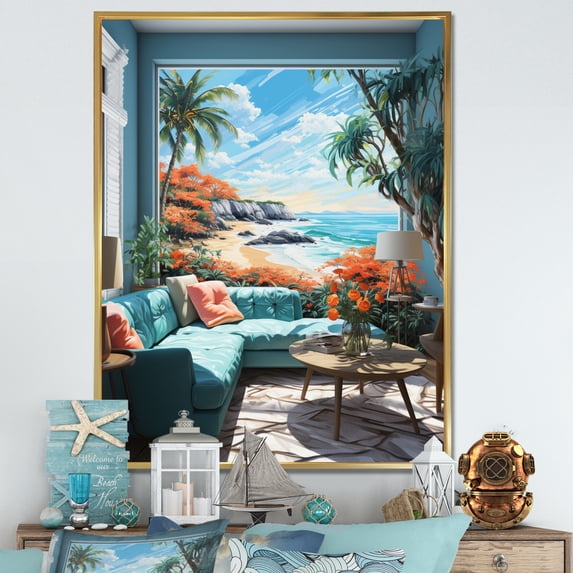 Designart "Tropical Vibes Beach Photo XXIV" Nautical & Beach Floater Framed Canvas Art Print