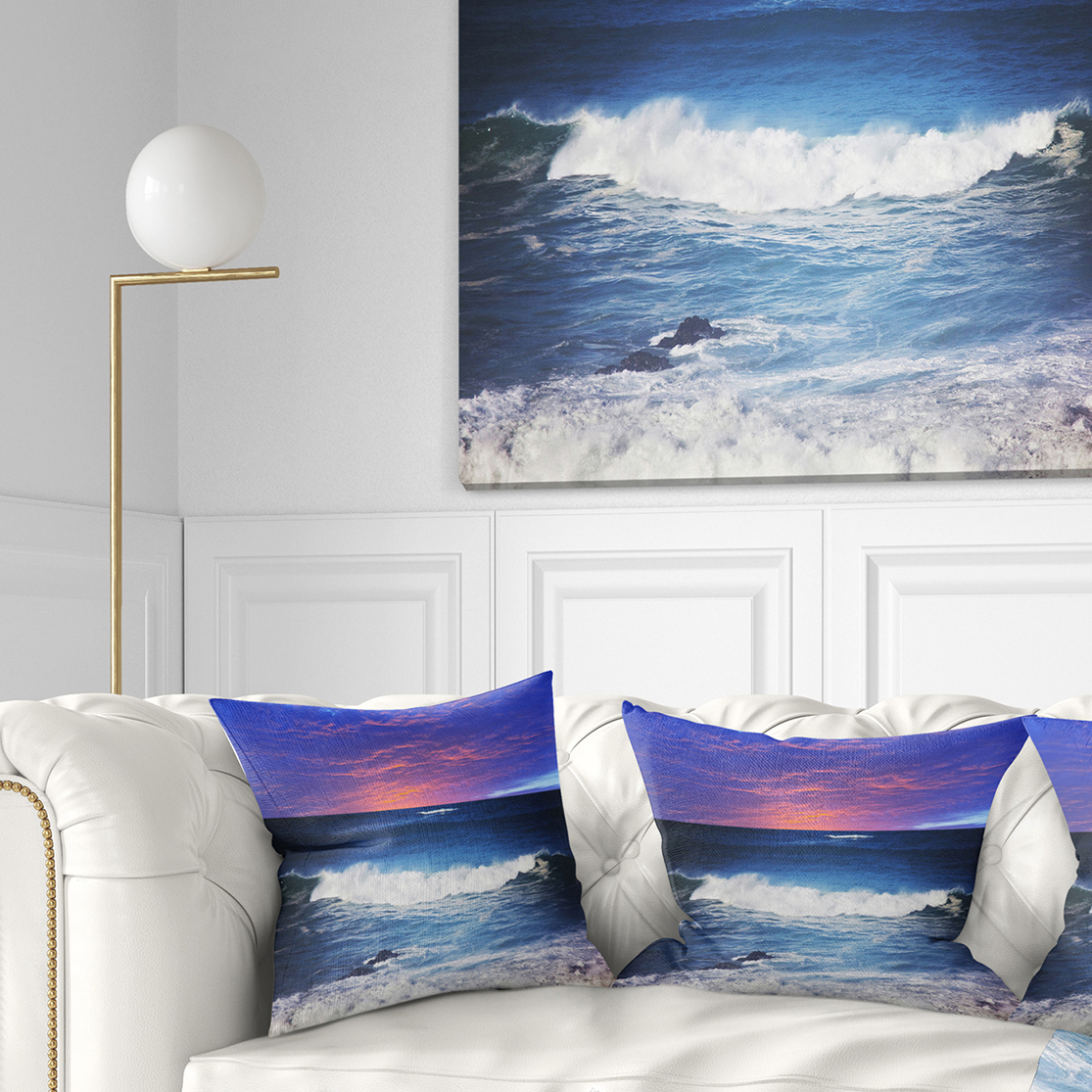 Designart Troubled Sunset Sea under Blue Sky - Seashore Throw Pillow - 18x18