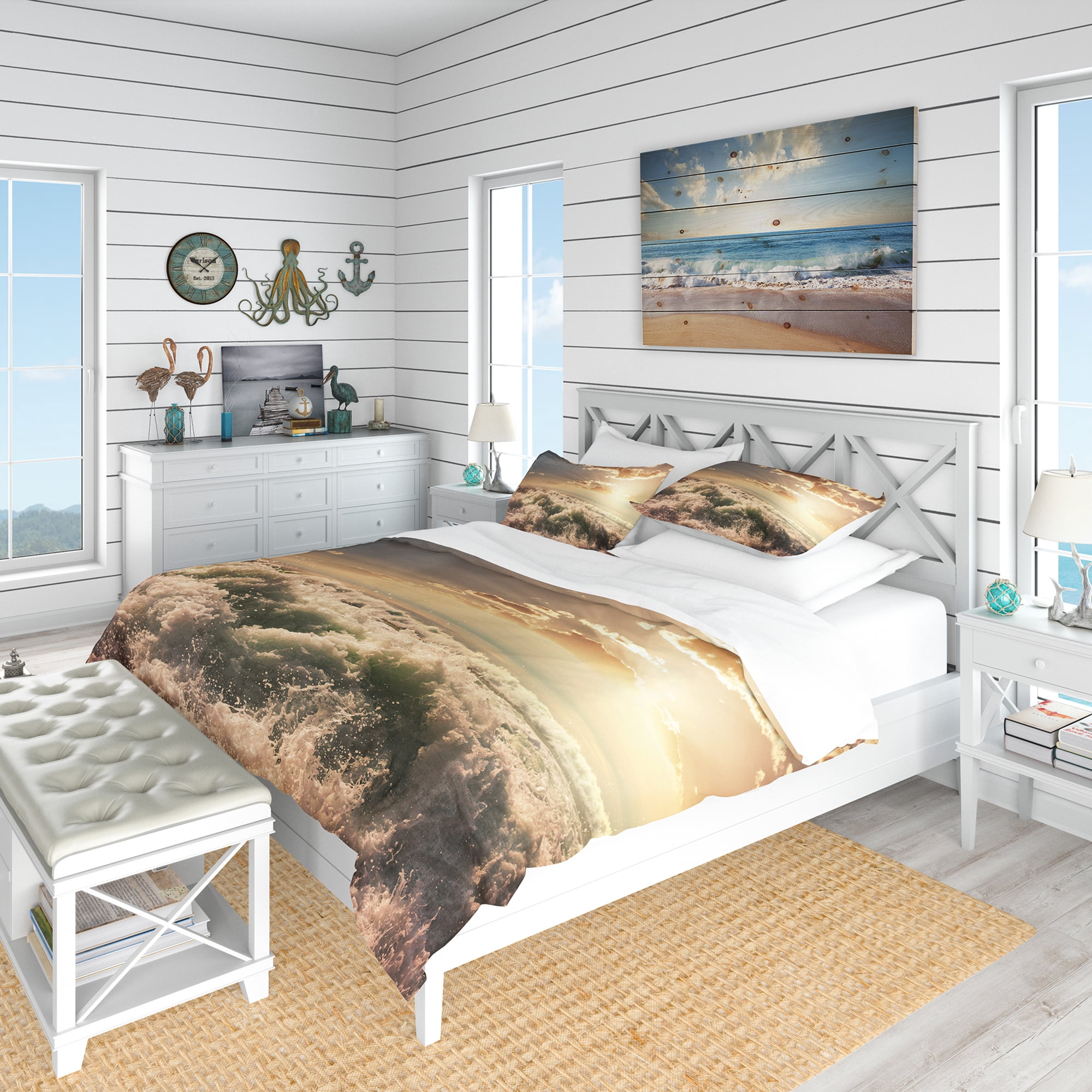 Designart 'Troubled White Waves on Beach' Beach Duvet Cover Set