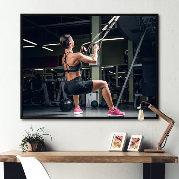 Designart "Trx Empowered Female Athlete" Aerobic & Bodybuilding Floater Framed Wall Art Prints