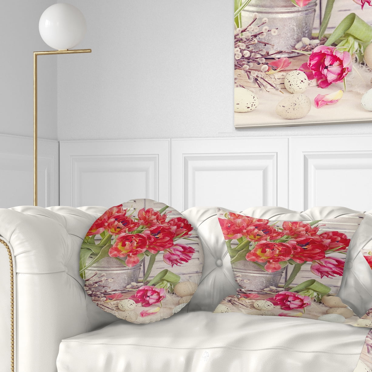 Designart Tulip Flowers and Easter Eggs - Floral Throw Pillow - 12x20