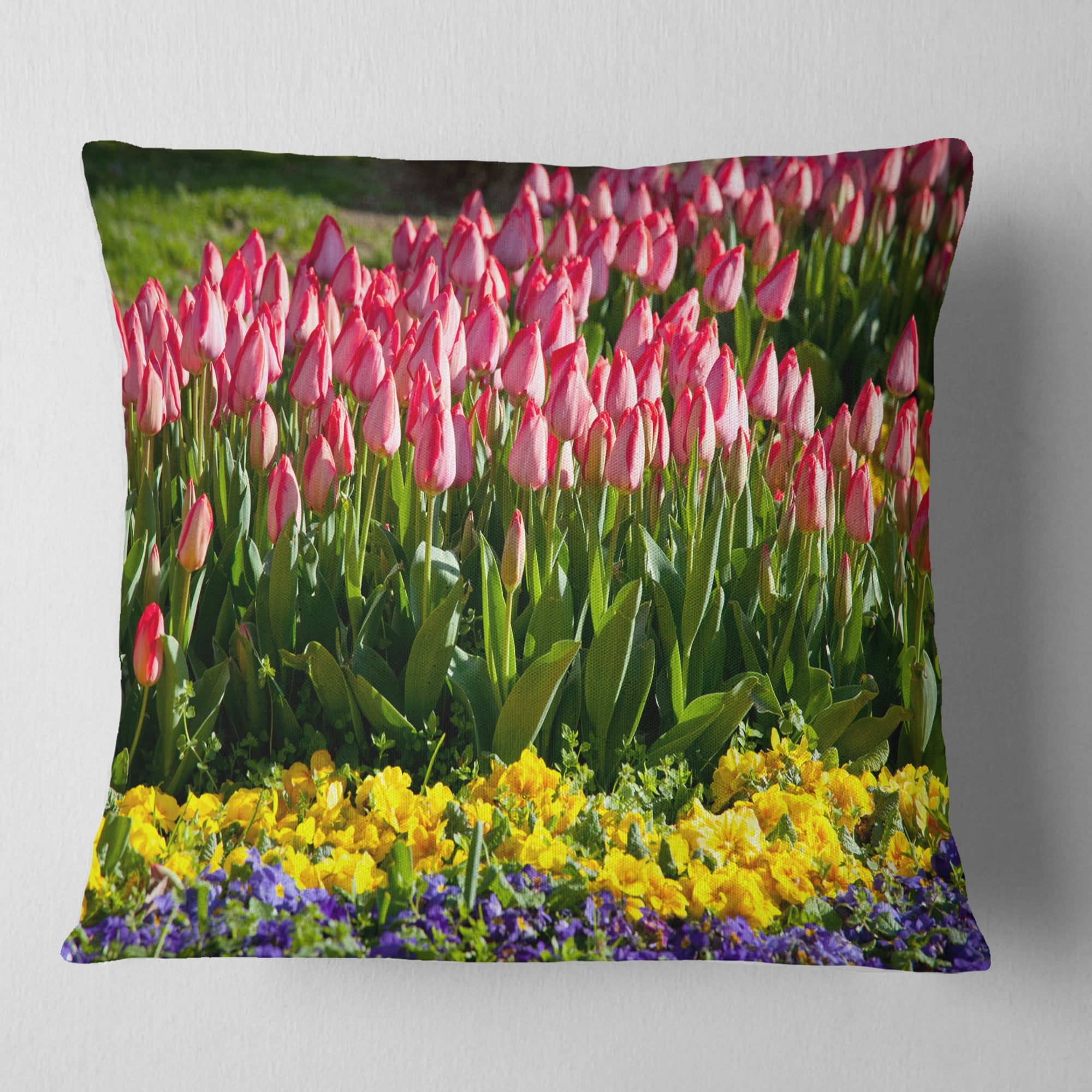 Designart Tulip Garden with Yellow Flowers - Floral Throw Pillow - 18x18