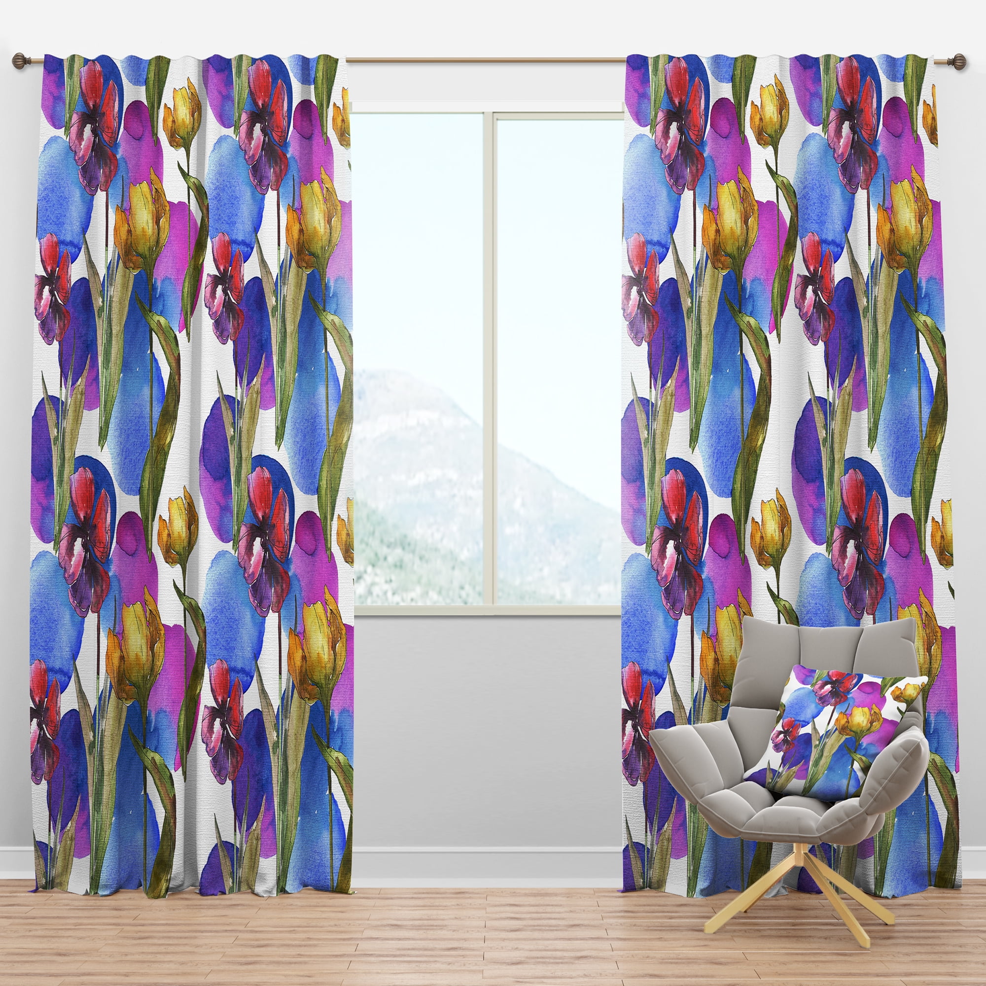 Designart 'Tulips Retro in Purple' Mid-Century Modern Blackout Curtain Panel