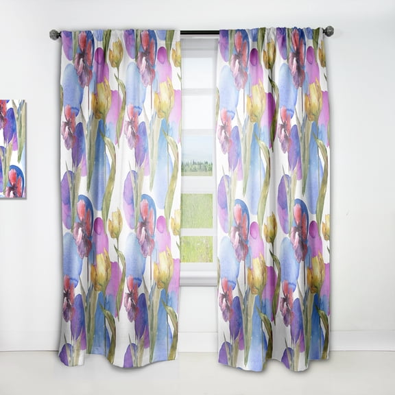Designart 'Tulips Retro in Purple' Mid-Century Modern Curtain Panel
