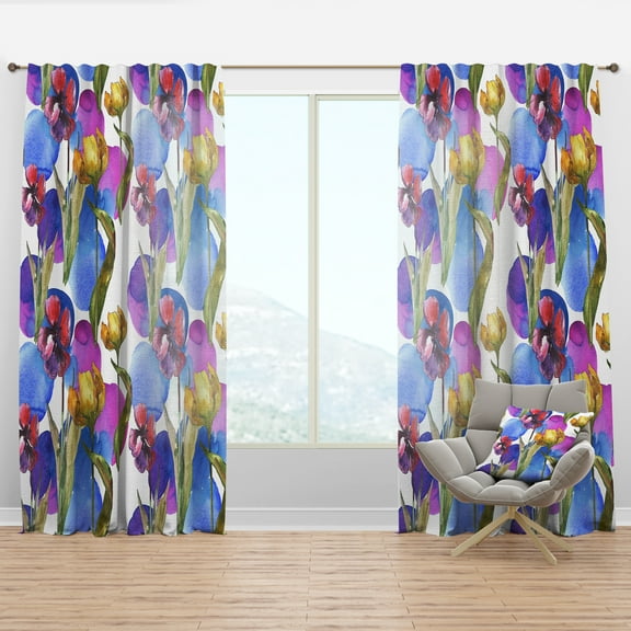 Designart 'Tulips Retro in Purple' Mid-Century Modern Curtain Panel