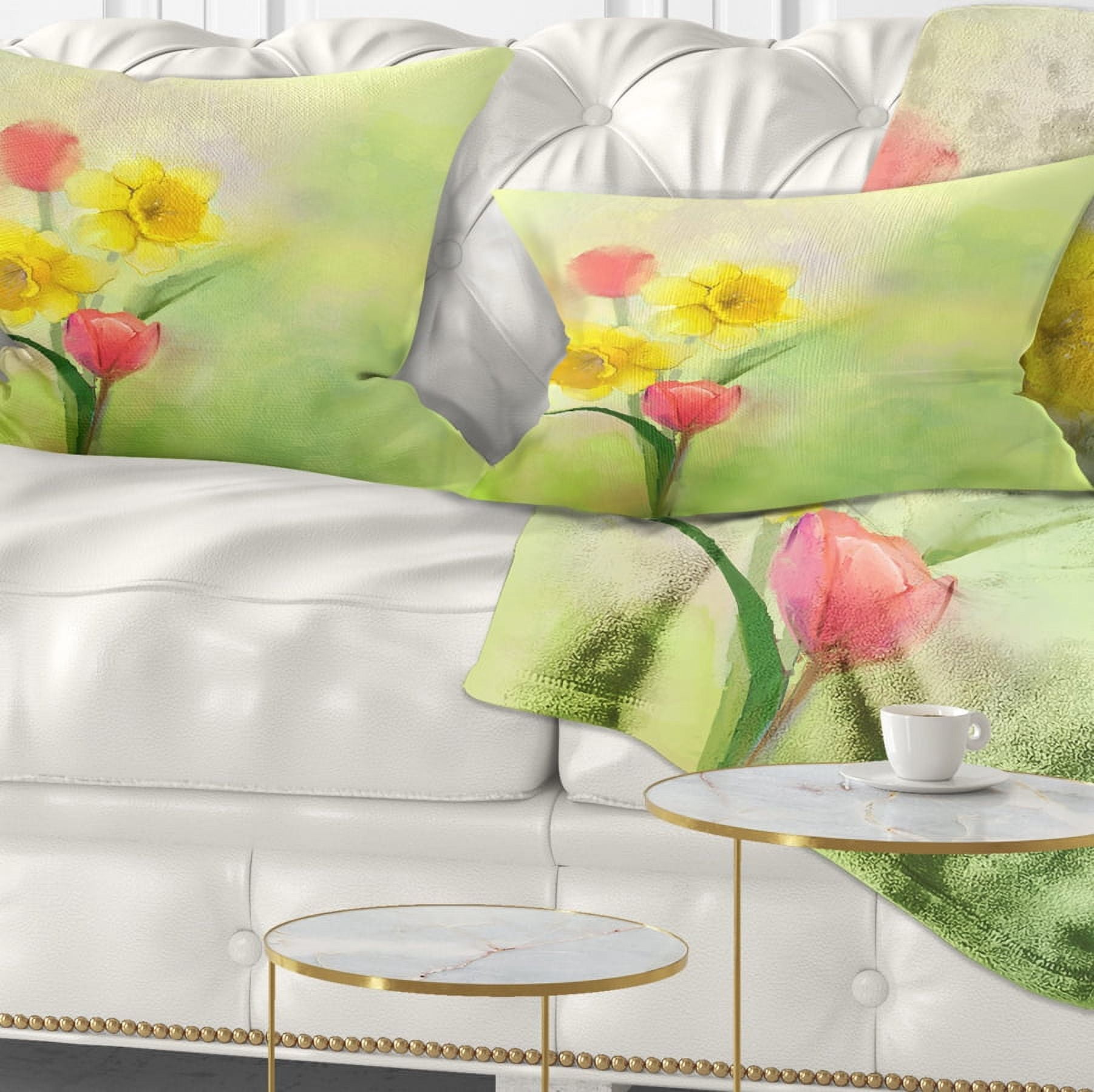 Designart Tulips and Daffodils in Soft Color and Blur - Floral Throw Pillow - 12x20