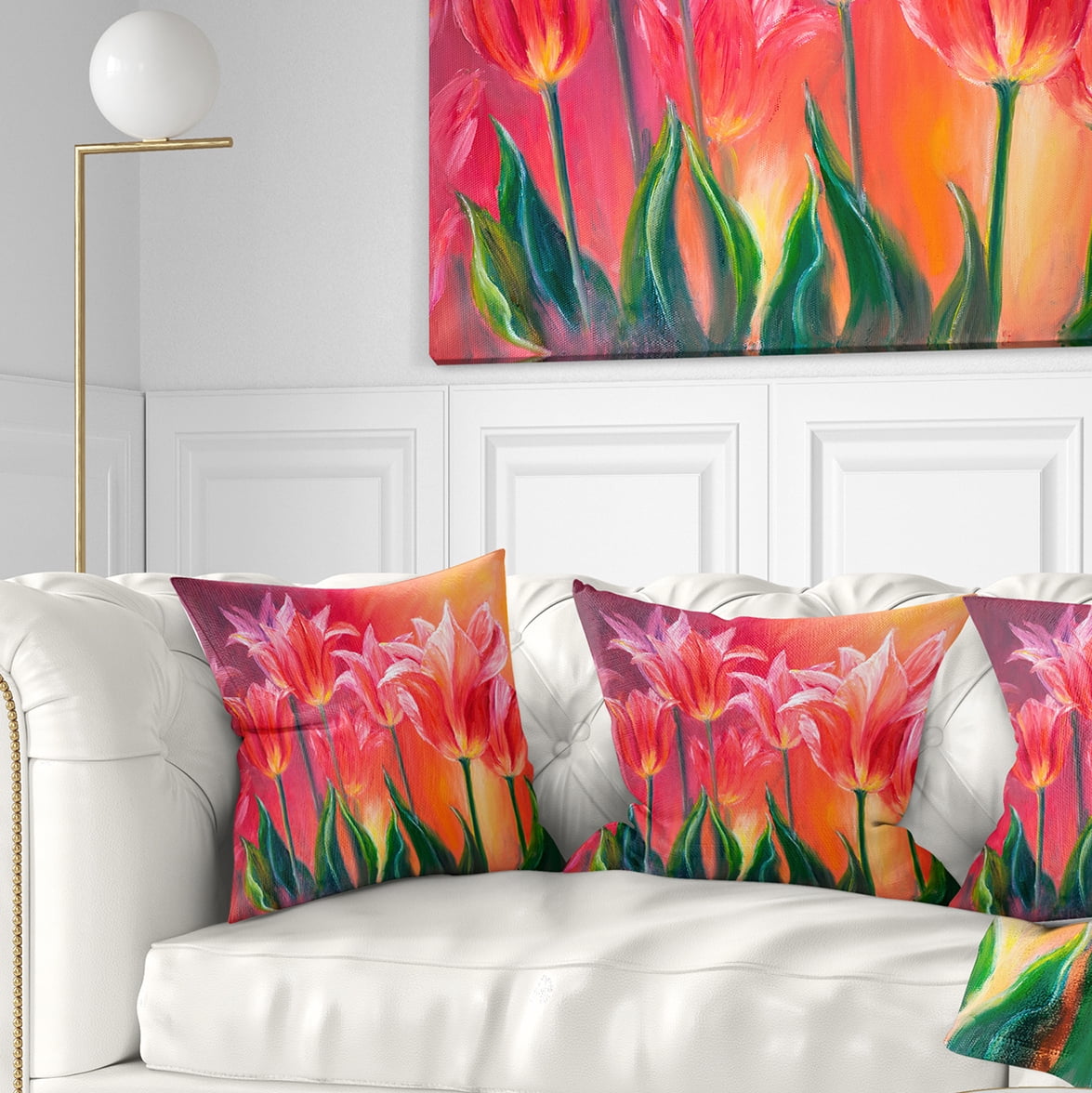 Designart Tulips in Red Shade - Floral Throw Pillow - 16x16