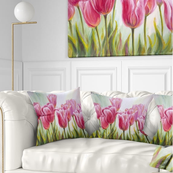 Designart Tulips in a Row - Floral Throw Pillow - 16x16