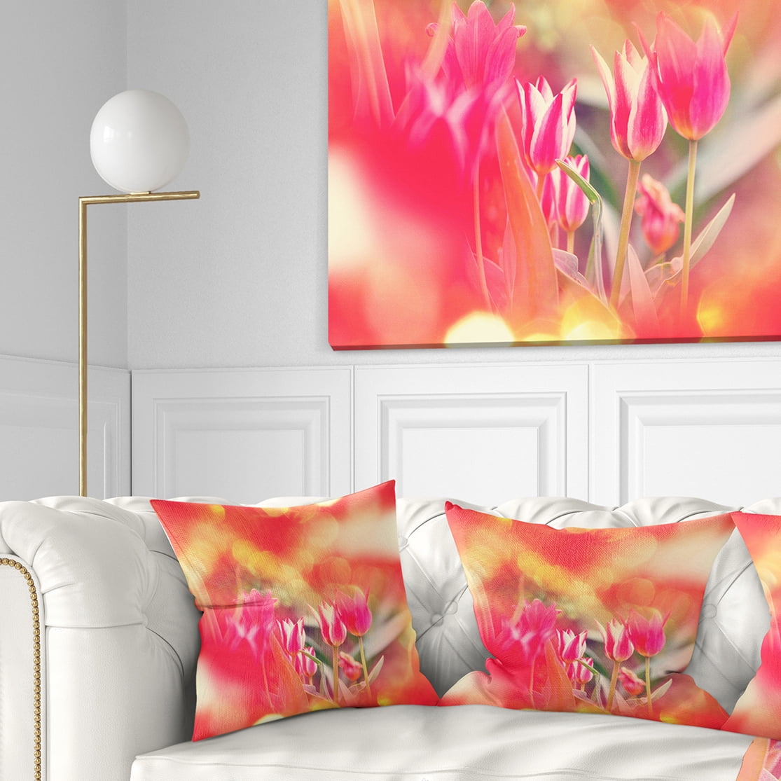 Designart Tulips on Abstract Red Background - Floral Throw Pillow - 16x16