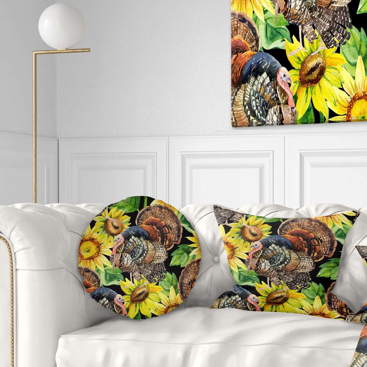 Designart Turkey Bird with Sunflowers - Floral Throw Pillow - 12x20