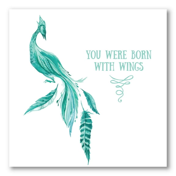 Designart ' Turquoise Bird You Were Born With Wings ' Traditional Canvas Wall Art Print
