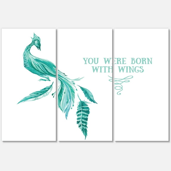 Designart ' Turquoise Bird You Were Born With Wings ' Traditional Canvas Wall Art Print