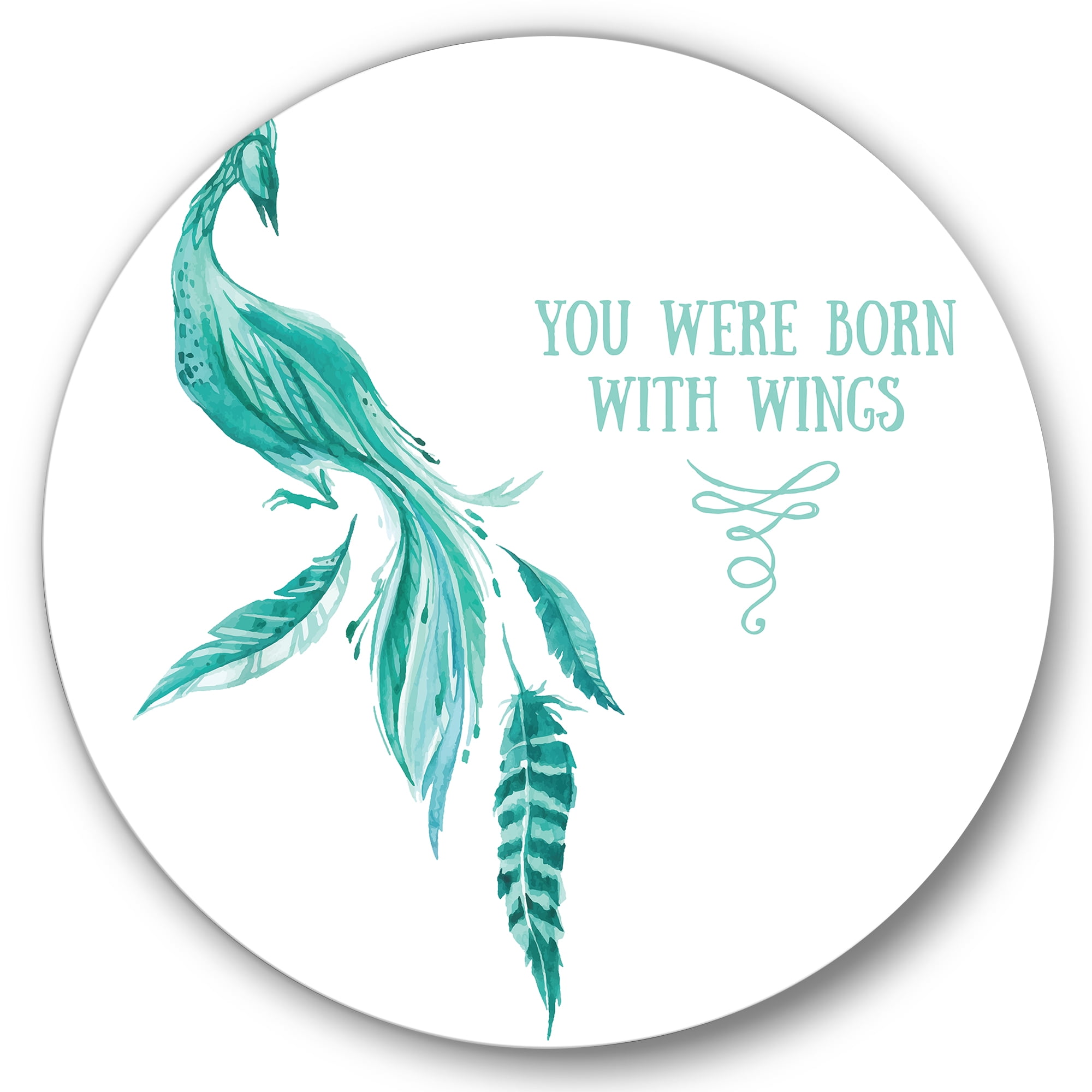 Designart 'Turquoise Bird You Were Born With Wings' Traditional Circle Metal Wall Art 36x36 - Disc of 36