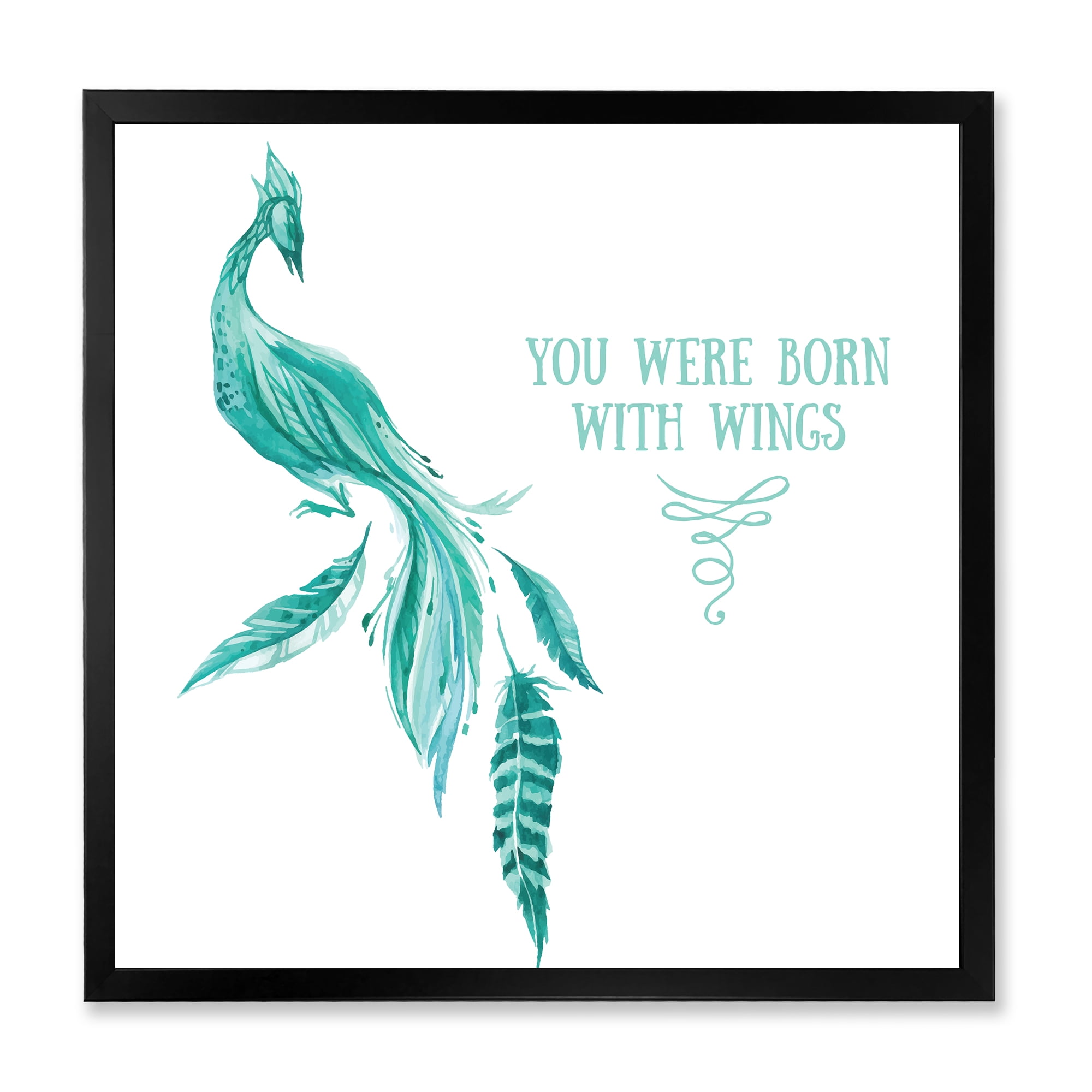 Designart 'Turquoise Bird You Were Born With Wings' Traditional Framed Art Print