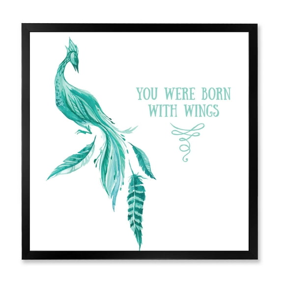 Designart 'Turquoise Bird You Were Born With Wings' Traditional Framed Art Print