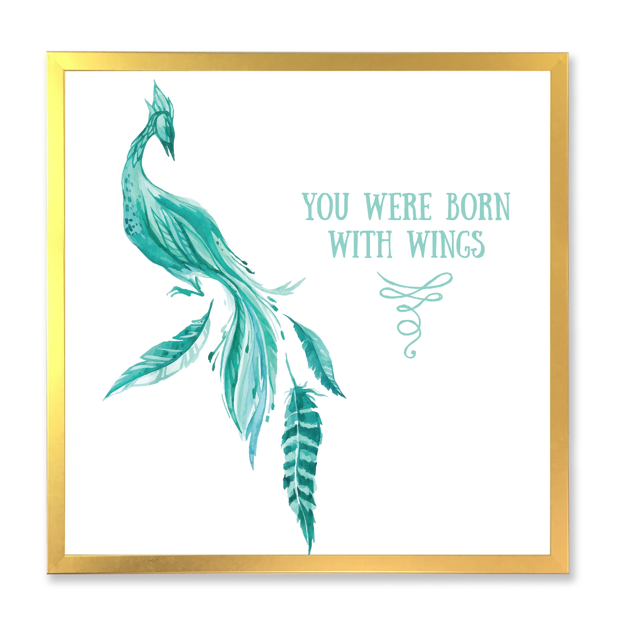 Designart 'Turquoise Bird You Were Born With Wings' Traditional Framed Art Print