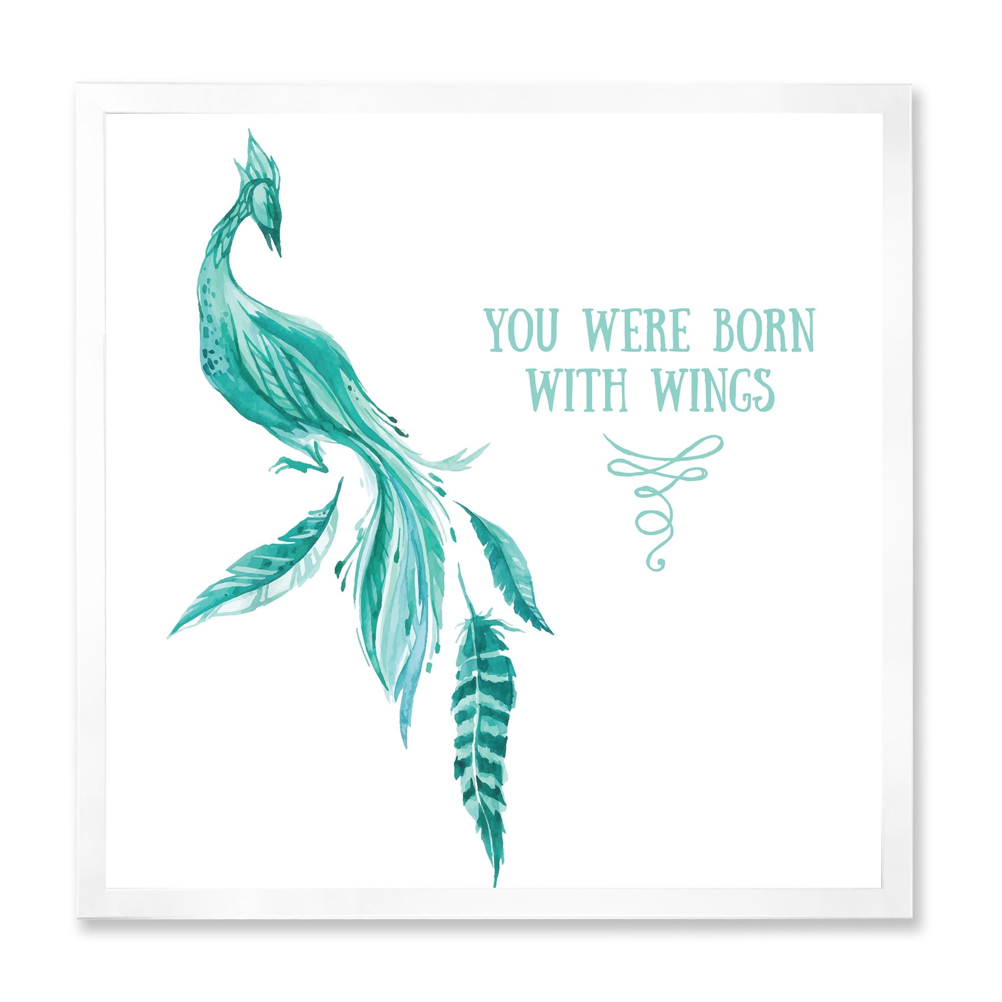 Designart 'Turquoise Bird You Were Born With Wings' Traditional Framed Art Print