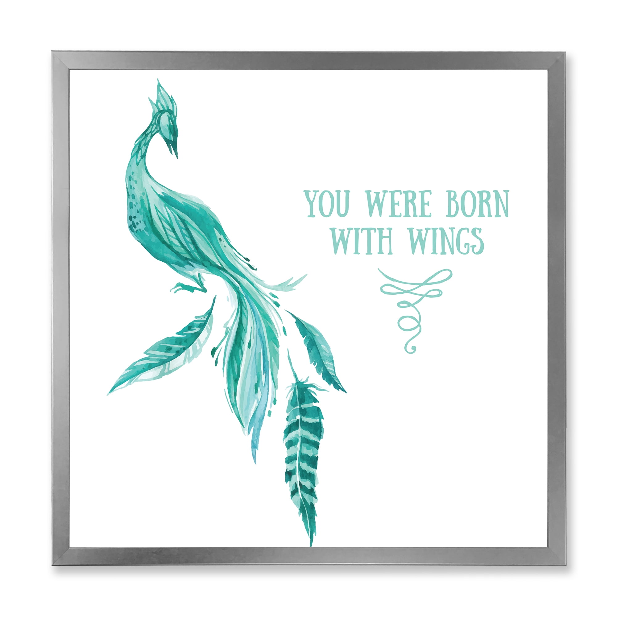 Designart 'Turquoise Bird You Were Born With Wings' Traditional Framed Art Print