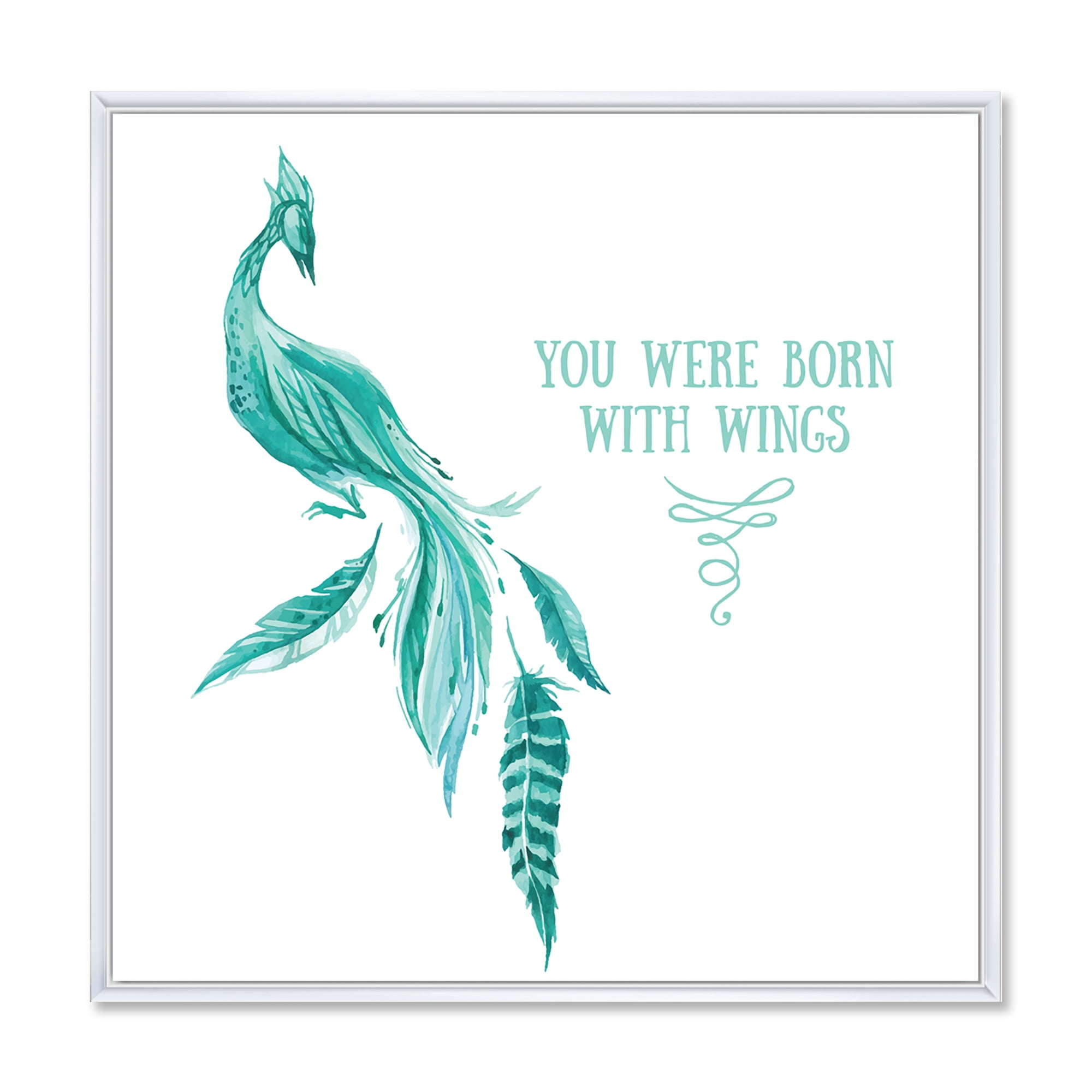 Designart 'Turquoise Bird You Were Born With Wings' Traditional Framed Canvas Wall Art Print