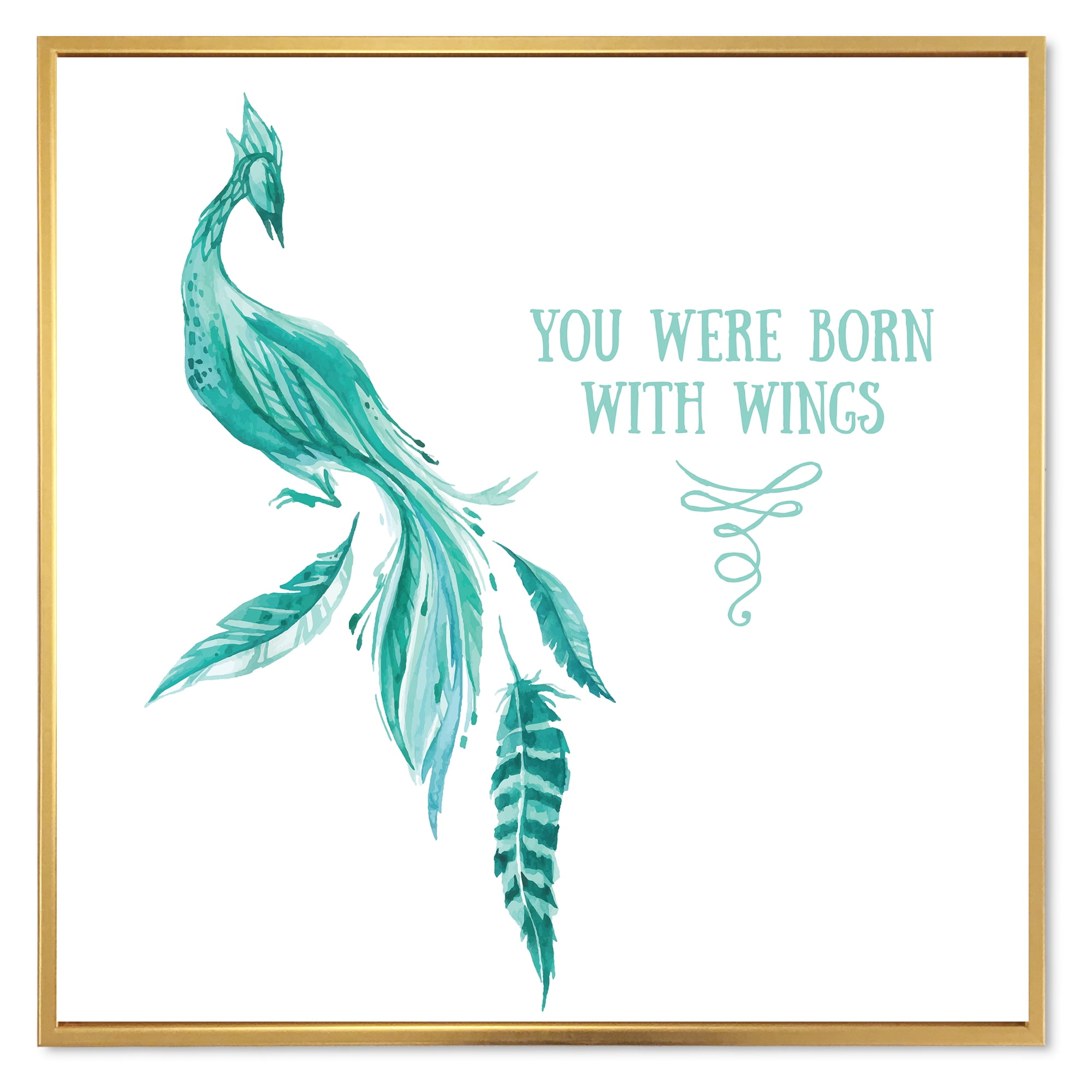 Designart 'Turquoise Bird You Were Born With Wings' Traditional Framed Canvas Wall Art Print