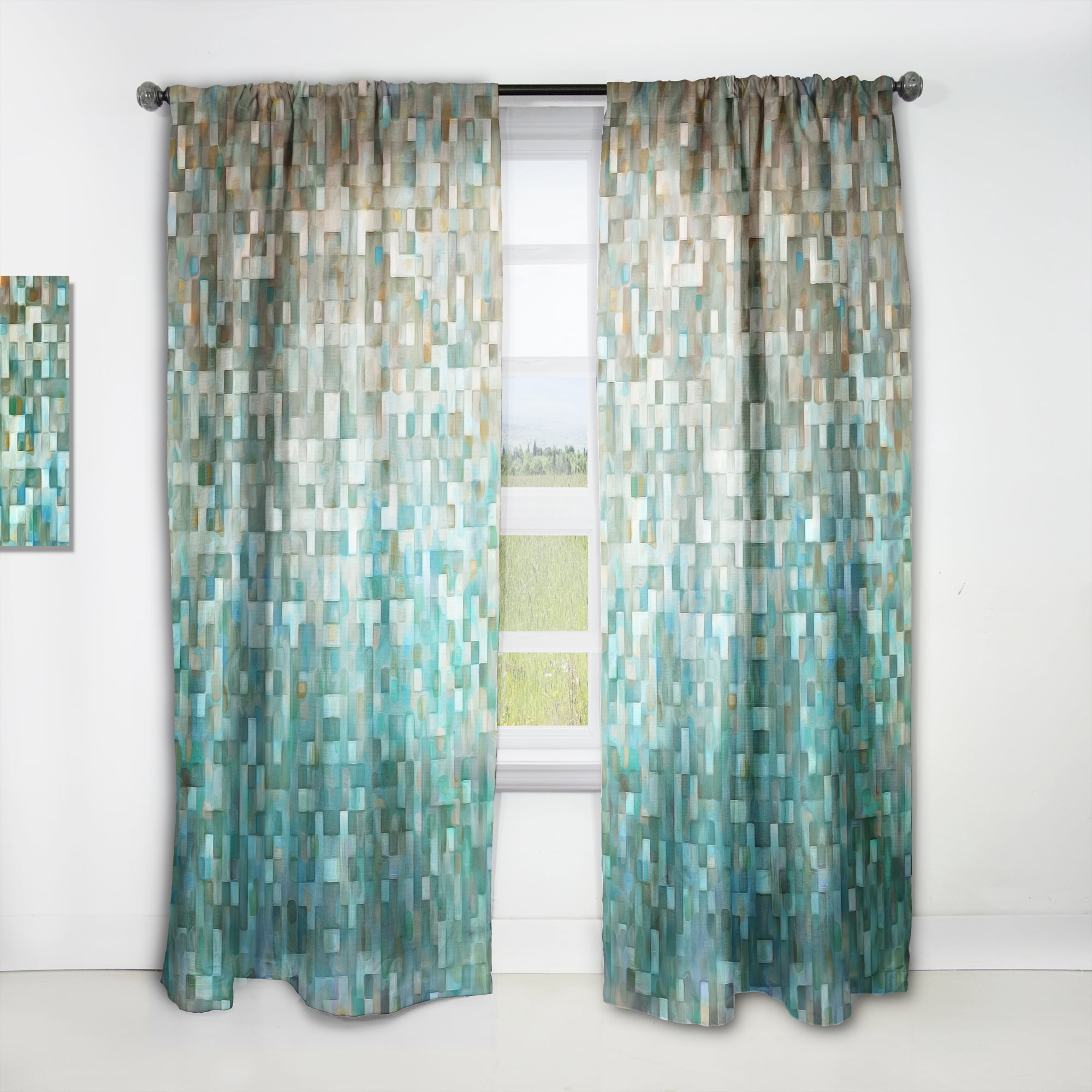 Designart 'Turquoise Blocked Abstract I' Modern Curtain Panel