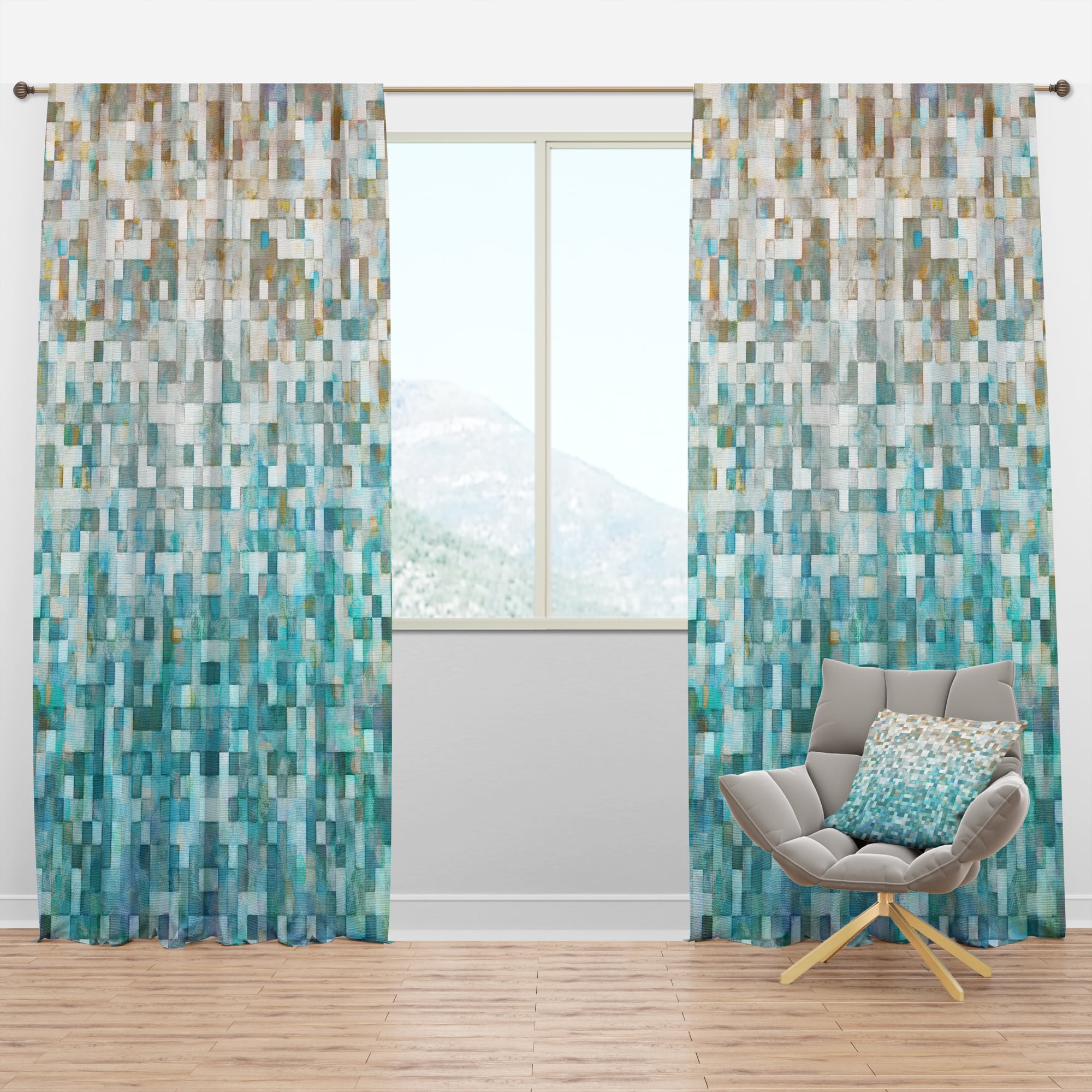 Designart 'Turquoise Blocked Abstract II' Modern Blackout Curtain Panel