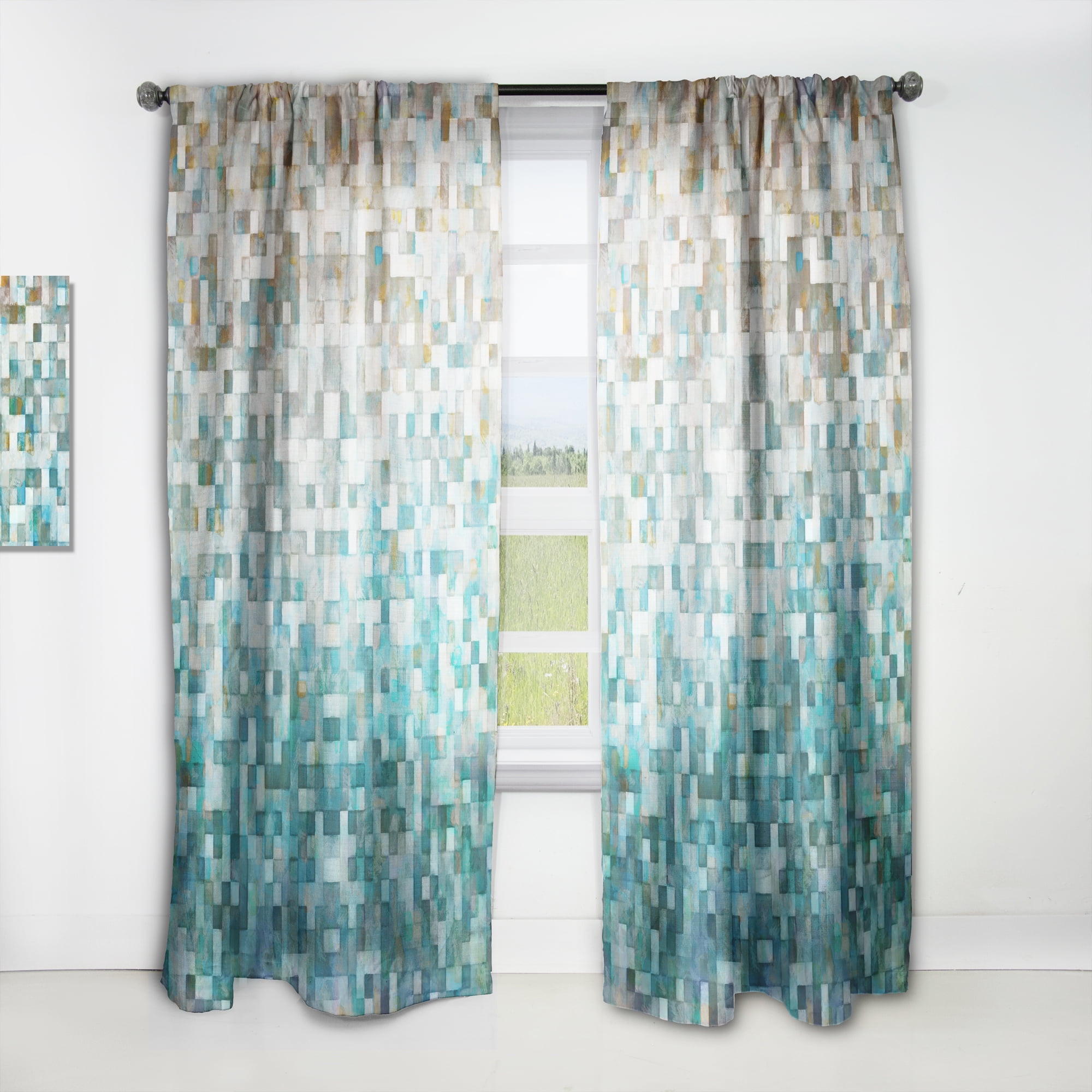 Designart 'Turquoise Blocked Abstract II' Modern Curtain Panel