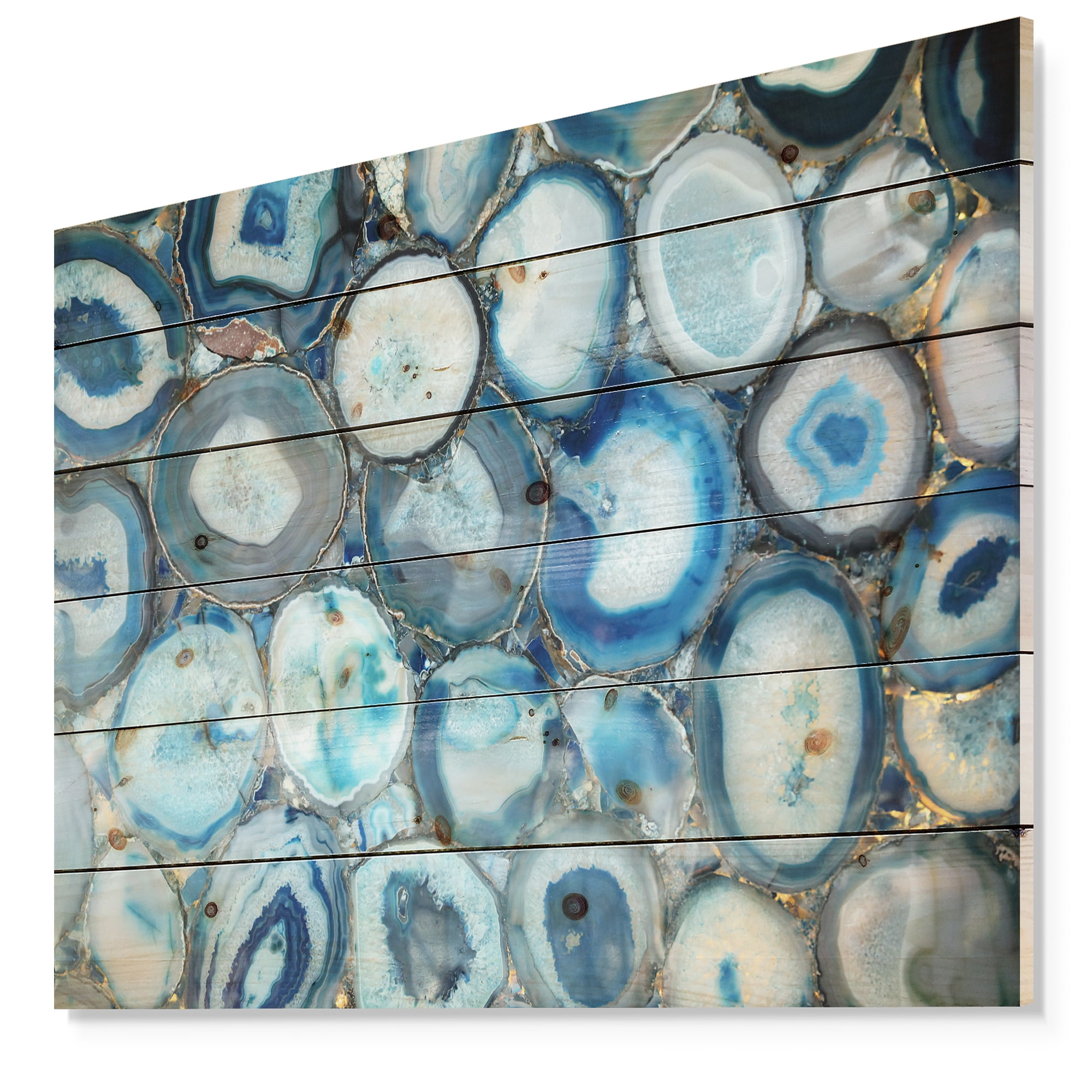 Designart Turquoise Blue Unusual Stone Decorative Print on Natural Pine Wood Art Print, 40" x 30"