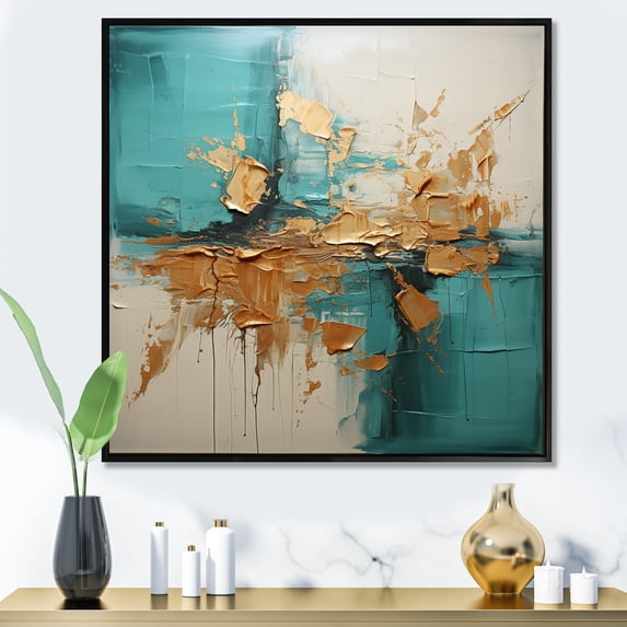 Designart "Turquoise Calm III" Abstract Landscape Floater Framed Canvas Wall Art