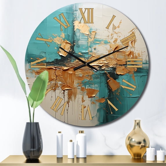 Designart "Turquoise Calm III" Abstract Landscape Oversized Wall Clock