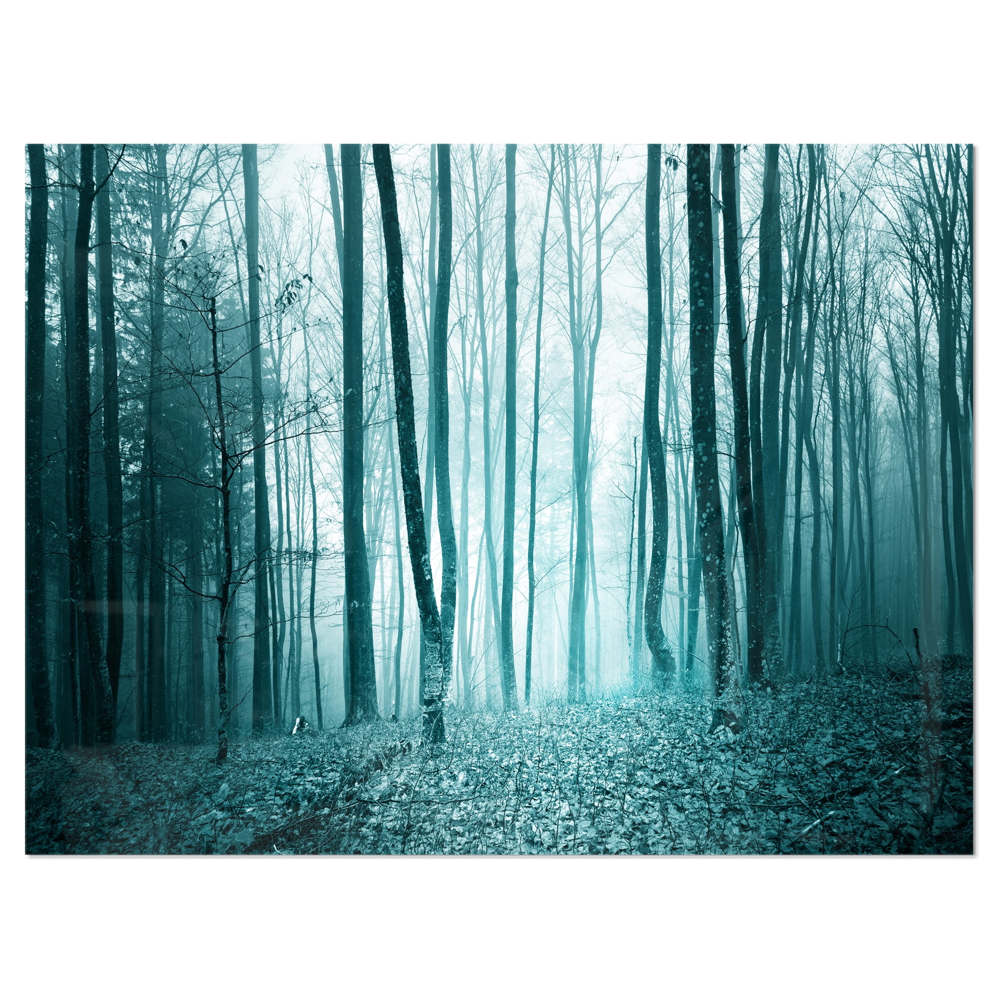 Designart 'Turquoise Colored Magic Forest ' Modern Forest Metal Wall Art Panels