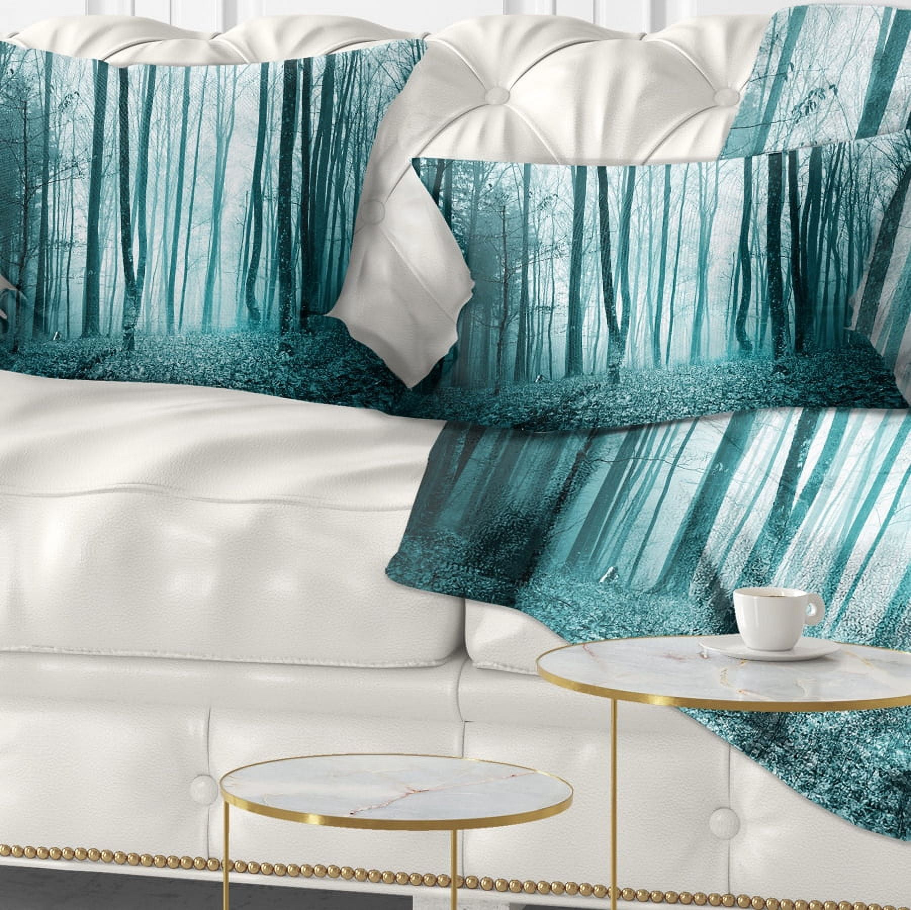 Designart Turquoise Colored Magic Forest - Modern Forest Throw Pillow - 12x20