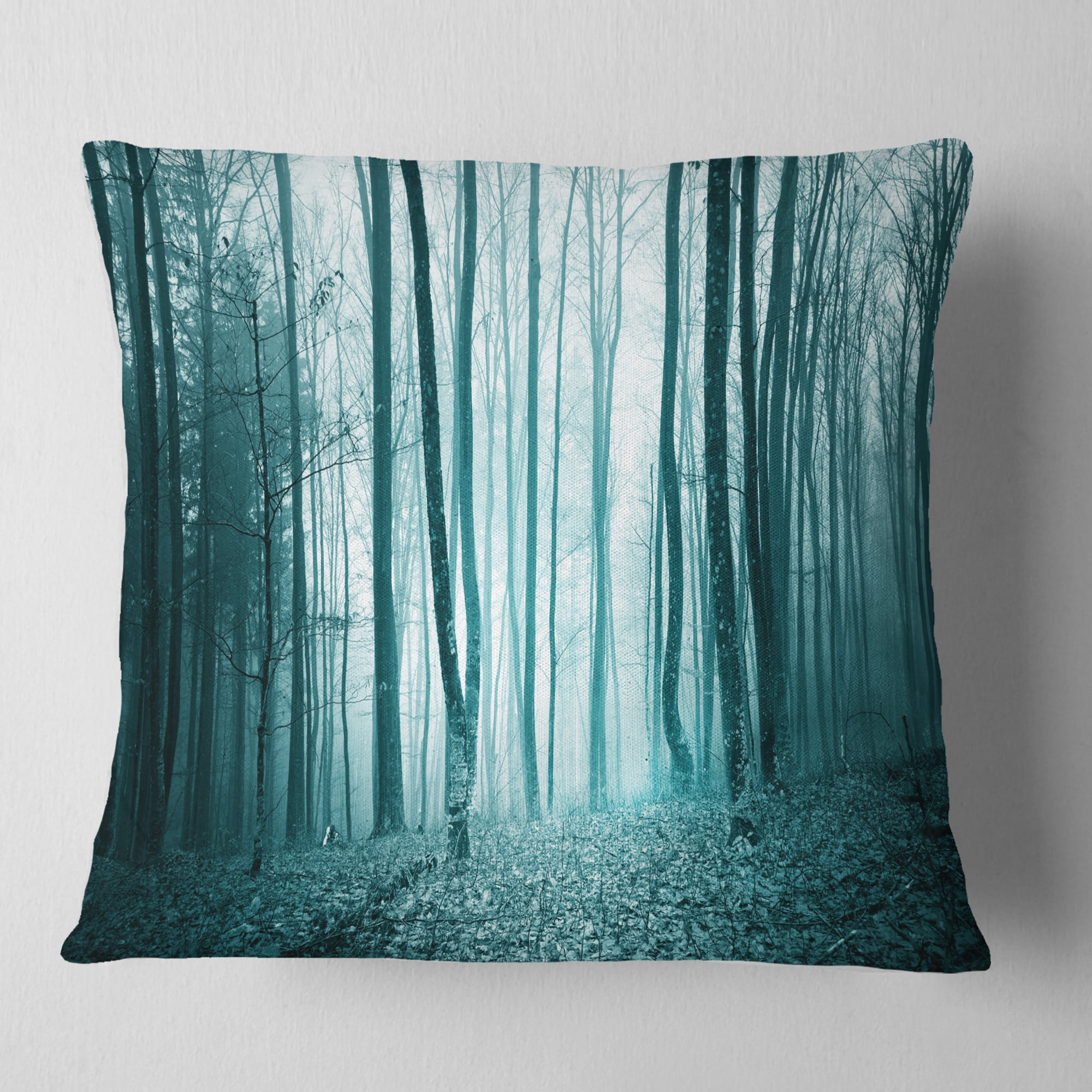 Designart Turquoise Colored Magic Forest - Modern Forest Throw Pillow - 18x18