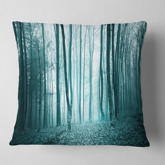 Designart Turquoise Colored Magic Forest - Modern Forest Throw Pillow - 18x18
