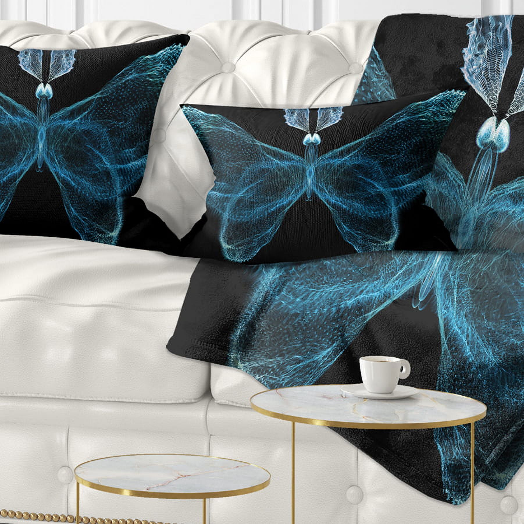 Designart Turquoise Fractal Butterfly in Dark - Abstract Throw Pillow - 12x20
