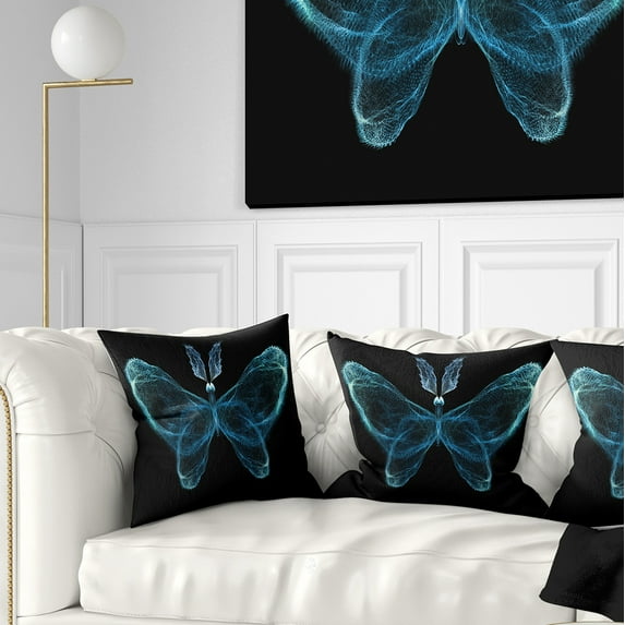 Designart Turquoise Fractal Butterfly in Dark - Abstract Throw Pillow - 18x18