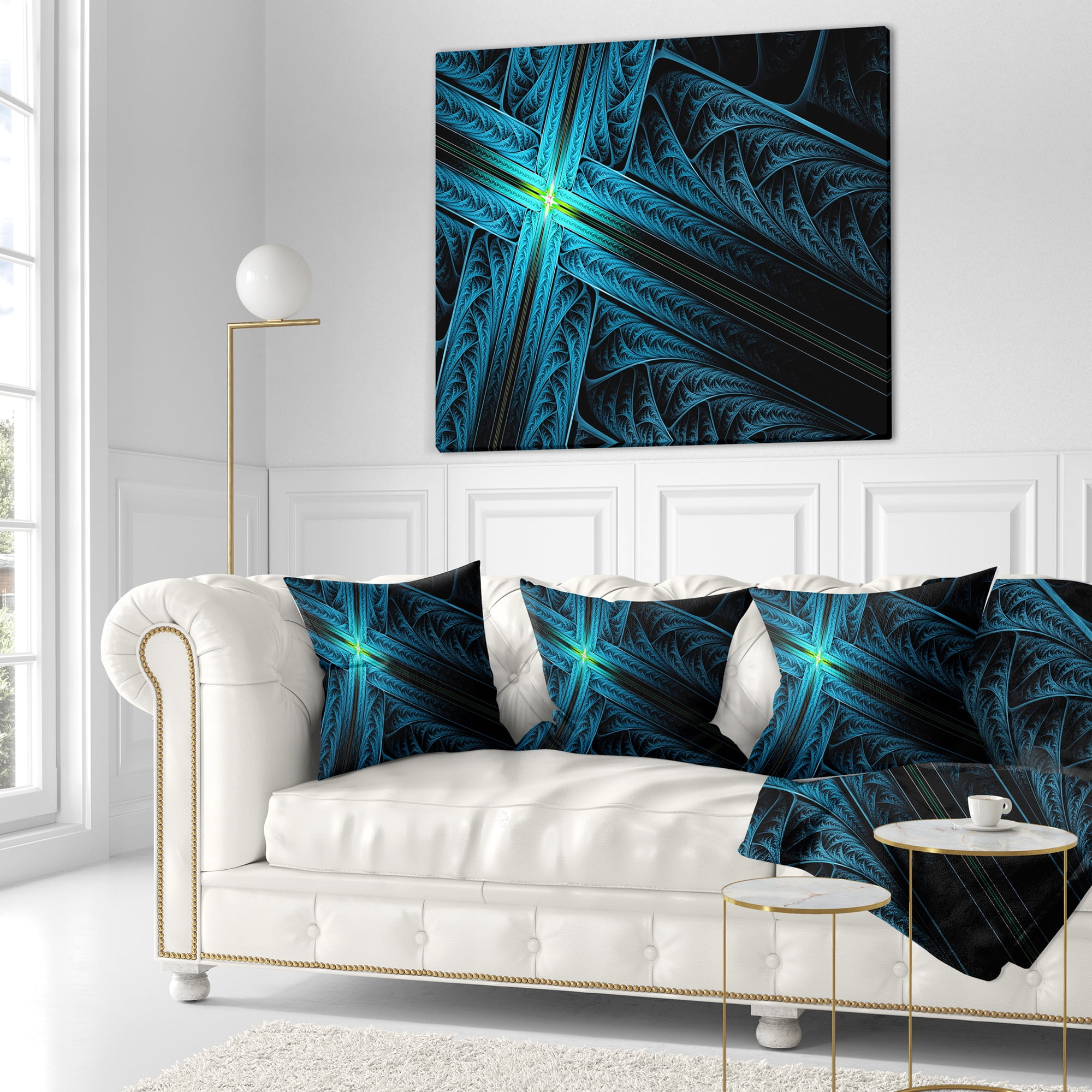 Designart Turquoise Fractal Cross Design - Abstract Throw Pillow - 18x18