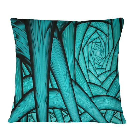 Designart Turquoise Fractal Endless Tunnel - Abstract Throw Pillow - 18x18