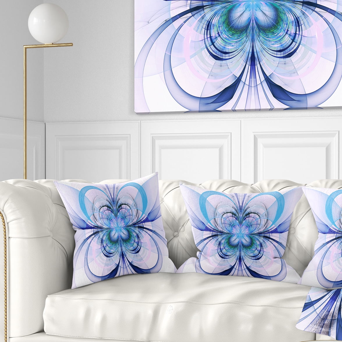 Designart Turquoise Fractal Flower Pattern - Floral Throw Pillow - 16x16