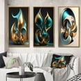 thumbnail image 1 of Designart "Turquoise Gold Sphere Rhythm of Infinity in 3D VII" Abstract Fractal Framed Wall Art Set Of 3 - Gold Modern Frame Gallery Wall Set For Home Decor, 1 of 6