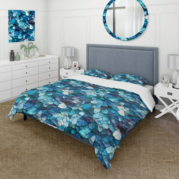 Designart "Turquoise Mosaic In Ocean Blue" Tropical Bedding Covert Set - Tropical Bed Set With 2 Shams