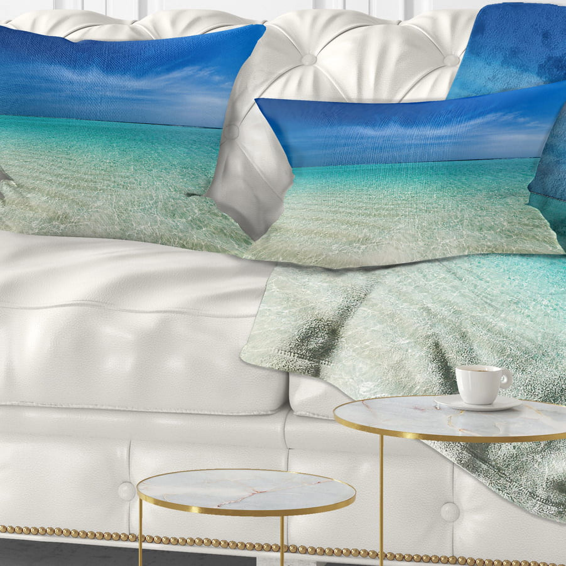 Designart Turquoise Ocean Under Blue Sky - Modern Seascape Throw Pillow - 12x20