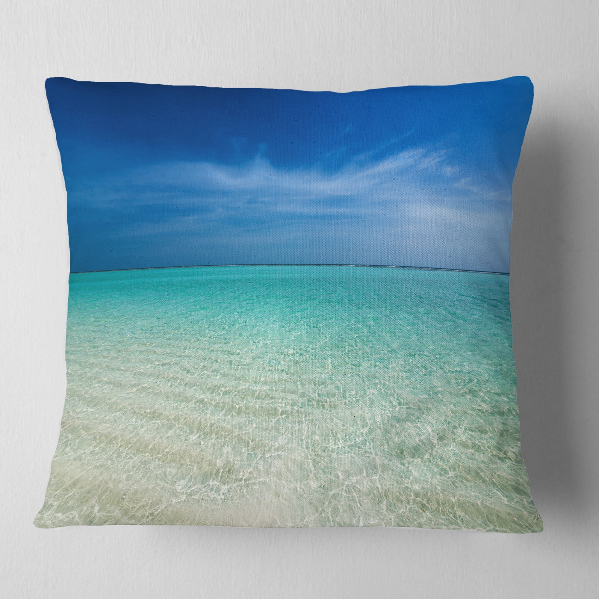 Designart Turquoise Ocean Under Blue Sky - Modern Seascape Throw Pillow - 16x16