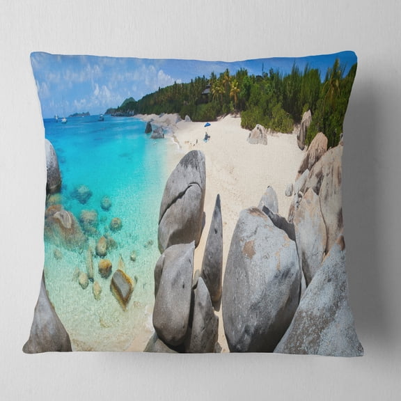 Designart Turquoise Ocean Water with Rocks - Modern Seascape Throw Pillow - 18x18