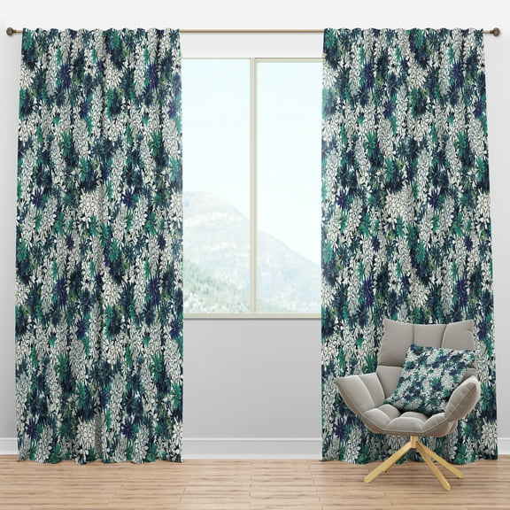 Designart 'Turquoise Of Flowers Pattern' Floral Blackout Curtain Panel