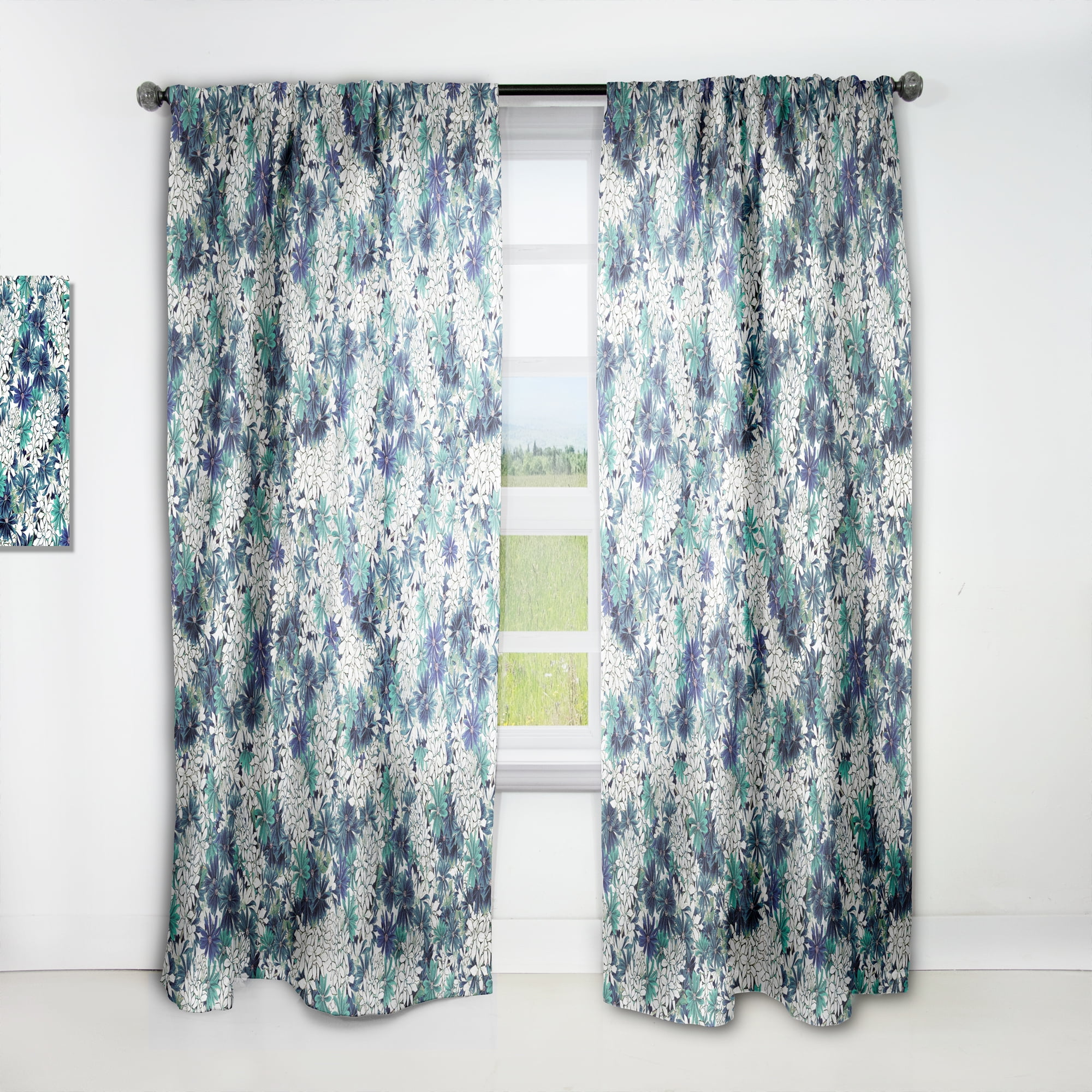 Designart 'Turquoise Of Flowers Pattern' Floral Curtain Panel