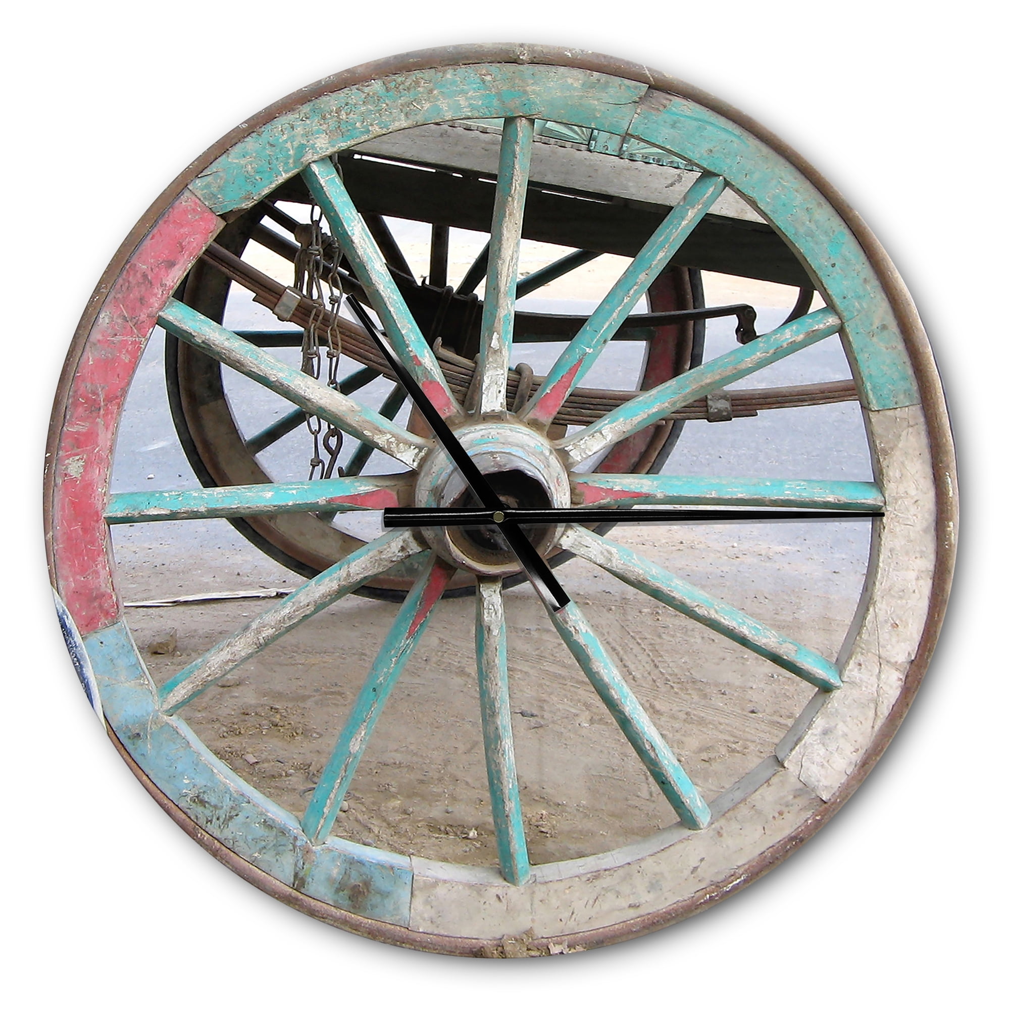 Designart 'Turquoise Painted Cottage Wagon Wheel Clock' Farmhouse wall clock